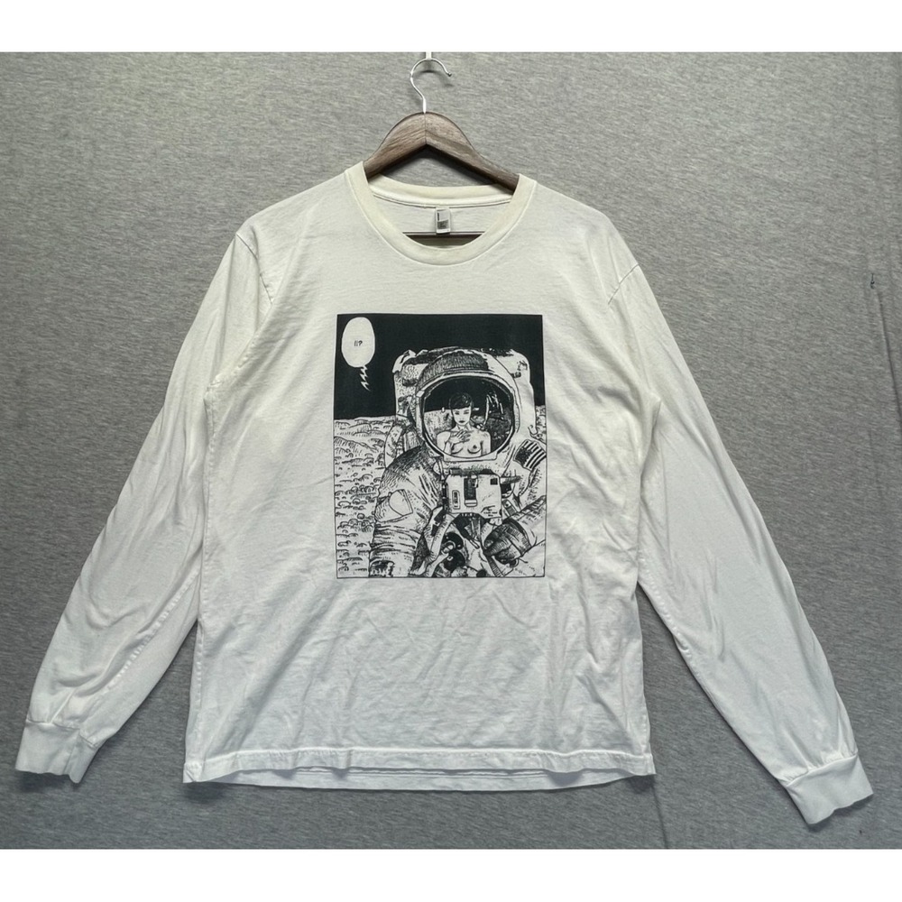 American Apparel Shirt Mens Large White Graphic Apollonia Saintclair Astronaut